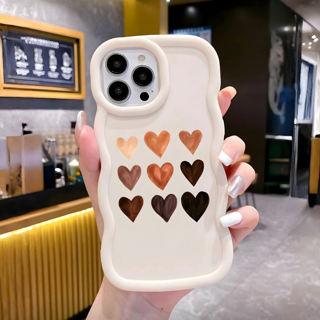 Case Aesthetic Waves | Corazones en Tonos Tierra | Compatible con iPhone 15 Pro Max