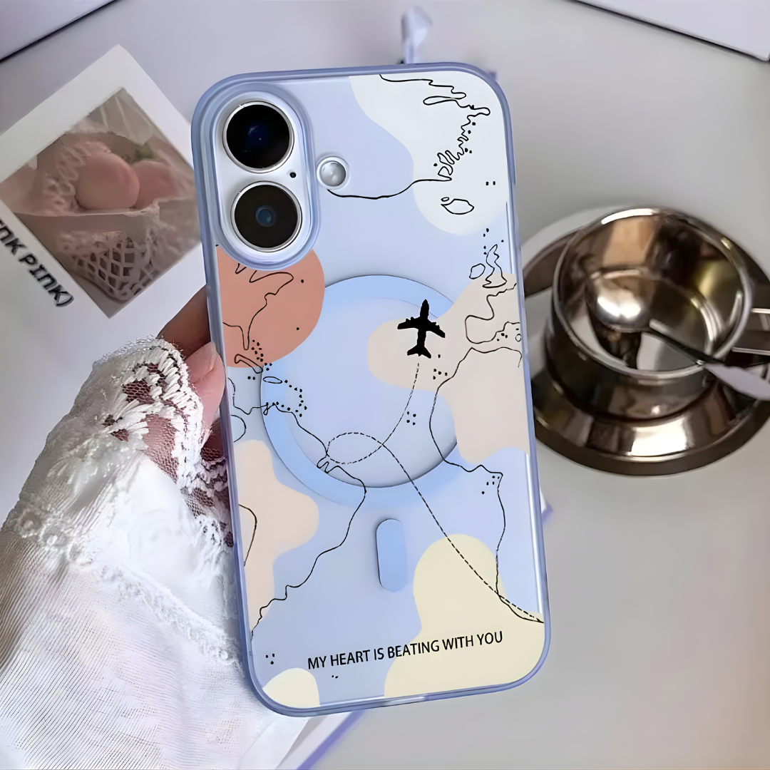 Protector Magnético con Diseño de Mapa Mundial e Ilustración de Viaje - Compatible con iPhone de 17